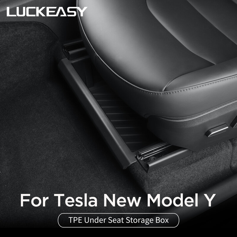 LUCKEASY Under Seat Storage Box For Tesla Model Y 2024 High Capacity Organizer Case Drawer Tray Car Interior Accessories