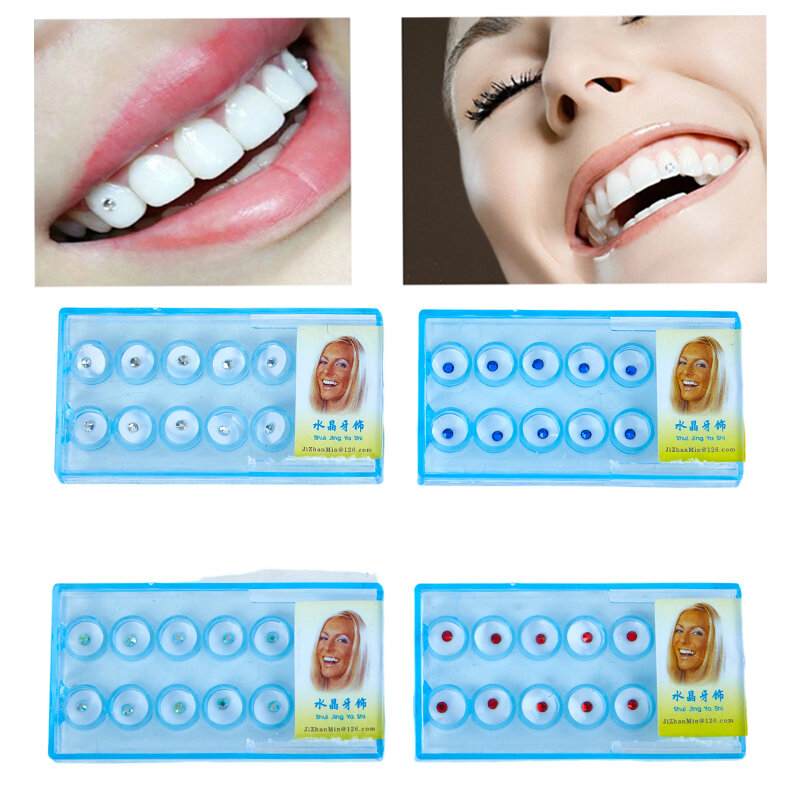 10Pcs/ Box Acrylic Diamond Bur Dental Material Teeth Whitening Studs Tooth Gems Jewelry Kit Dental Crystal Tooth Decoration