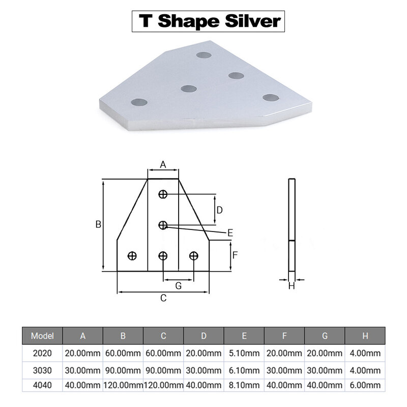 Placa comum para perfil de alumínio, 5 furos, ângulo de 90 graus, conexão do suporte, tira para 2020 3030