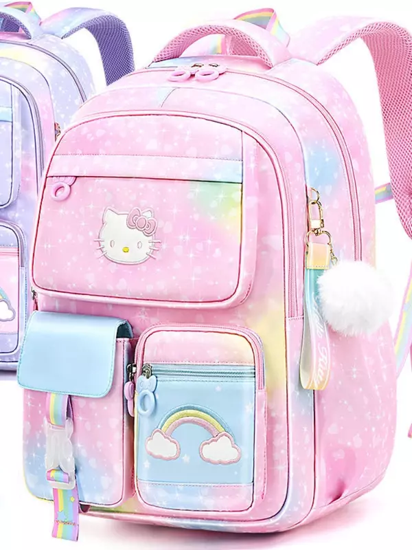 Mochila escolar para niños de Hello Kitty, protección de la columna vertebral, reducción de carga, mochila escolar para niñas