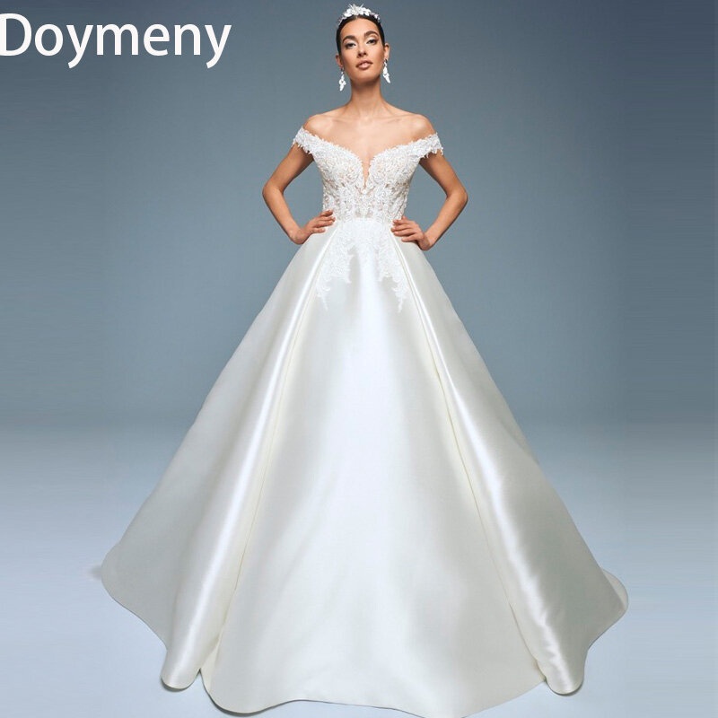 Doymeny свадебное платье со шлейфом, женское платье с открытыми плечами, Аппликации, изысканные свадебные платья без рукавов