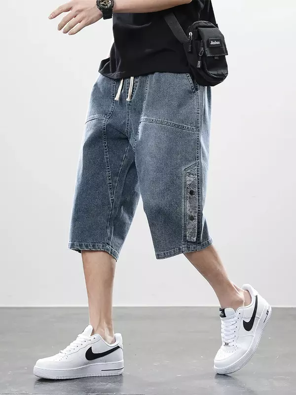 Sommer Männer kurze Jeans Reithose Hip Hop Streetwear Baggy Denim Shorts Baumwolle lässig gerade Capri hose plus Größe 8xl