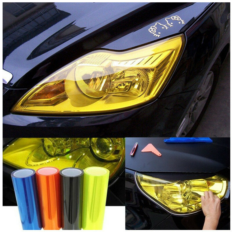 PVC ไฟหน้ารถฟิล์มหมอกโคมไฟสติกเกอร์ไฟหน้ารถ Tailing Molding ฟอยล์ Self-Adhesive อุปกรณ์เสริมรถยนต์