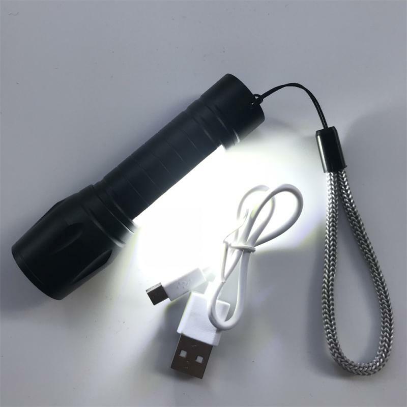 Senter Led Mini Zoom XP-G, lampu kilat lentera portabel dapat diisi ulang, senter COB luar ruangan berkemah