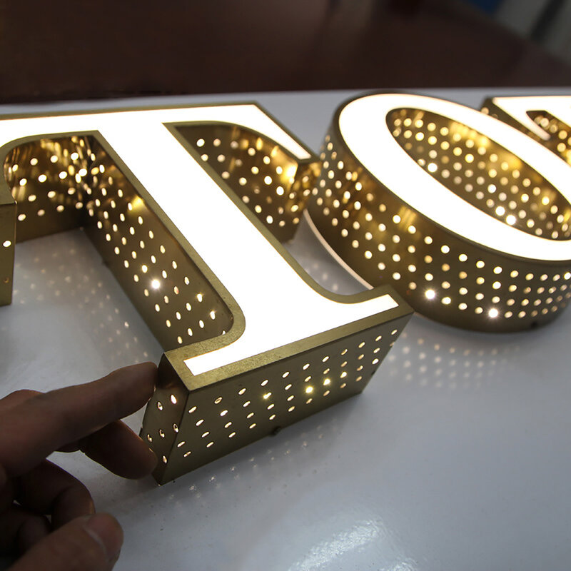 Custom perforated channel letters with side punching holes 3D LED logo signage business handmade illuminated sign