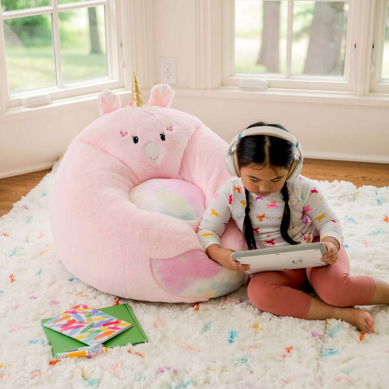 Soft Plush Unicorn Bean Bag para crianças, cadeira rosa, 2,25 ft