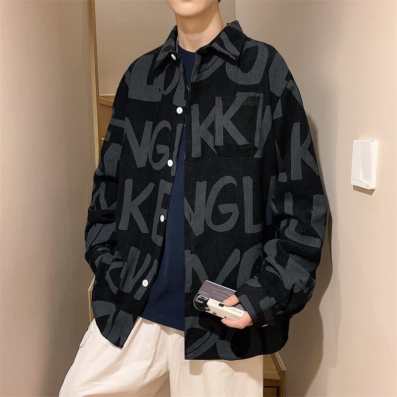 Relaxte Trend Shirt Veelzijdige Kwaliteit Top Turn Down Koreaanse Kraag Casual Heren Streetwear Brief Bedrukt Met Lange Mouwen