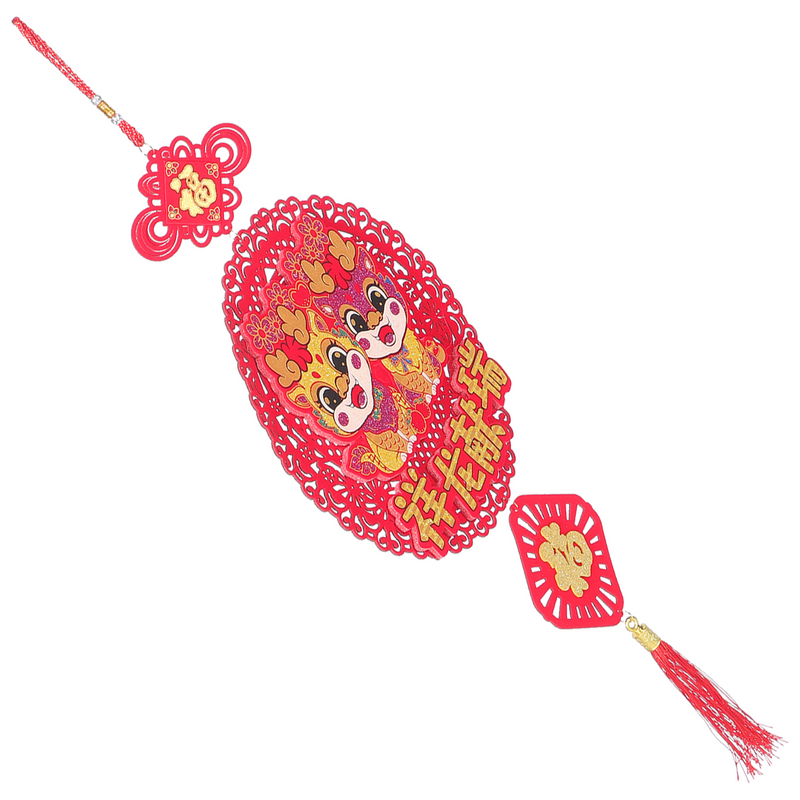 Etiquetas colgantes de Año Nuevo chino para árbol, colgante de fieltro del zodiaco del dragón, decoración de La Fortuna, diseño de escena de fondo, 2024