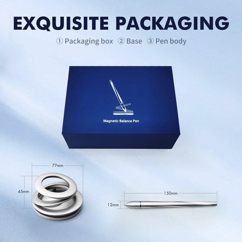 Prata Self-Standing Magnetic Levitating Pen, Sucção Magnética Papelaria, Assinatura Pen, Business Gift Box, não cair
