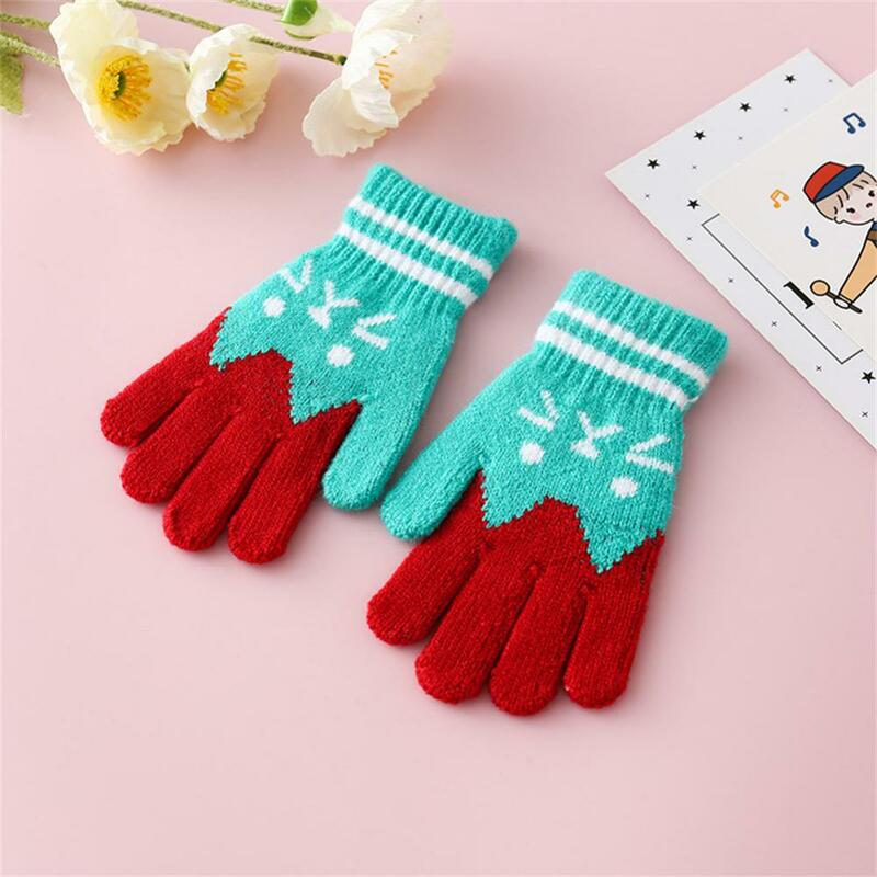 Winter Full Finger Gloves Boys Cute Cartoon Cat Gloves Winter Thick Knitted Gloves Warm Gloves For Baby 6-12 Years