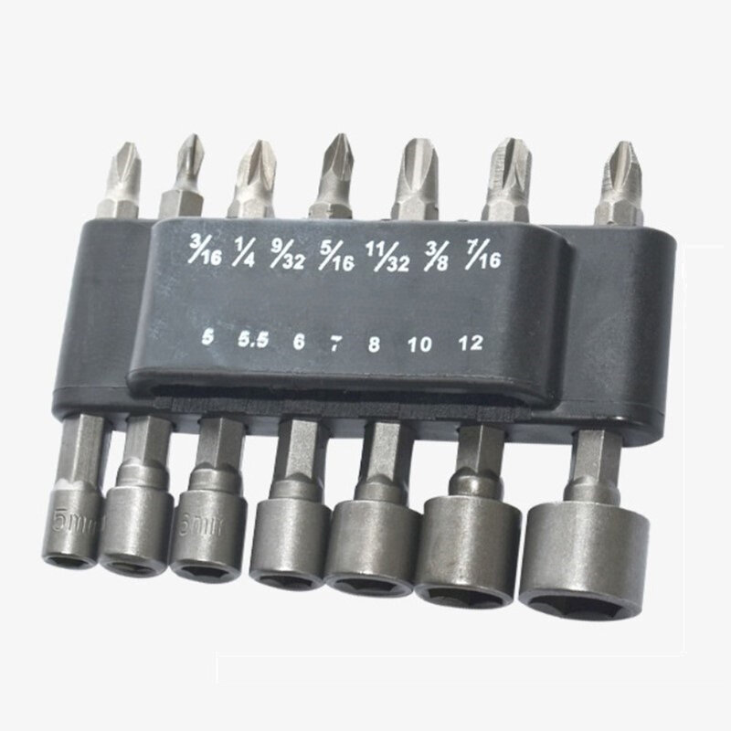 Heavy Duty Construction 14in Hex Shank Nut Driver Set for Power Screw Driver Drill Bits SAE Metric Socket Wrench