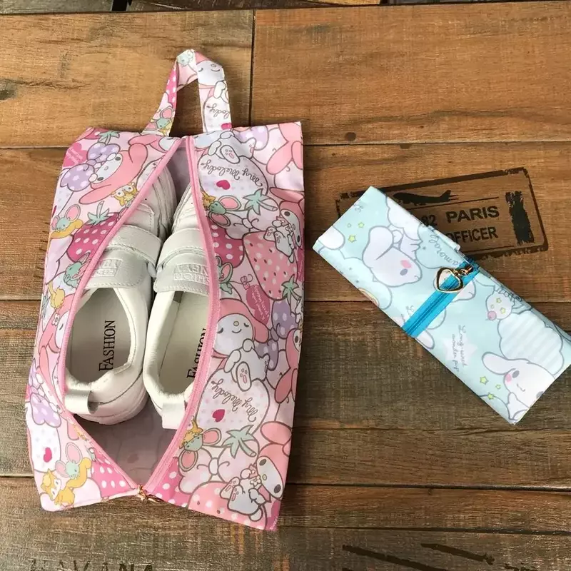 Женская сумка для хранения, сумка для обуви с героями мультфильмов My Melody Cinnamoroll, водонепроницаемая сумка для обуви, полотенец, одежды, сумка для хранения обуви