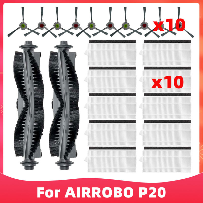Adequado para o robô aspirador de pó AIRROBO P20, rolo, escova lateral, filtro HEPA, peças de reposição e acessórios