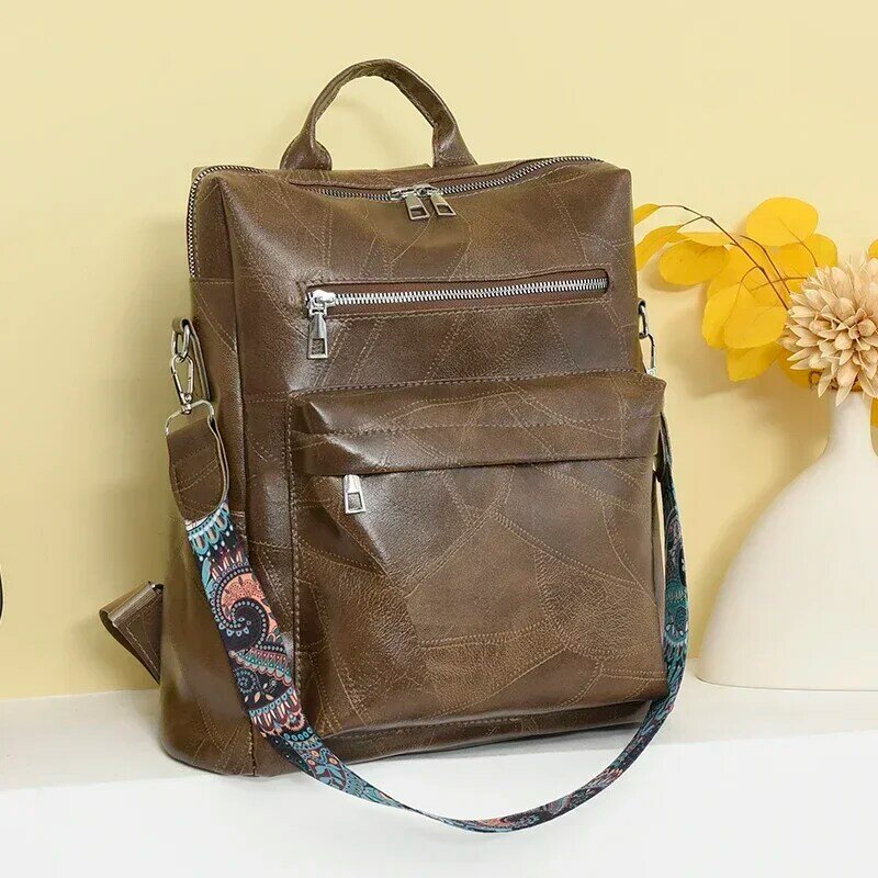 New 2024 High End Versatile British Style Women's Backpack Simple and Fashionable Single Shoulder Bag Soft Leather Commuter Bag