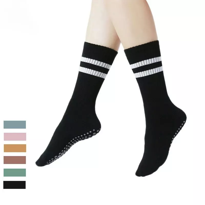 AL-calcetines de Yoga antideslizantes, medias adhesivas de tubo medio, de algodón a rayas blancas y negras, para baile en interiores y Fitness