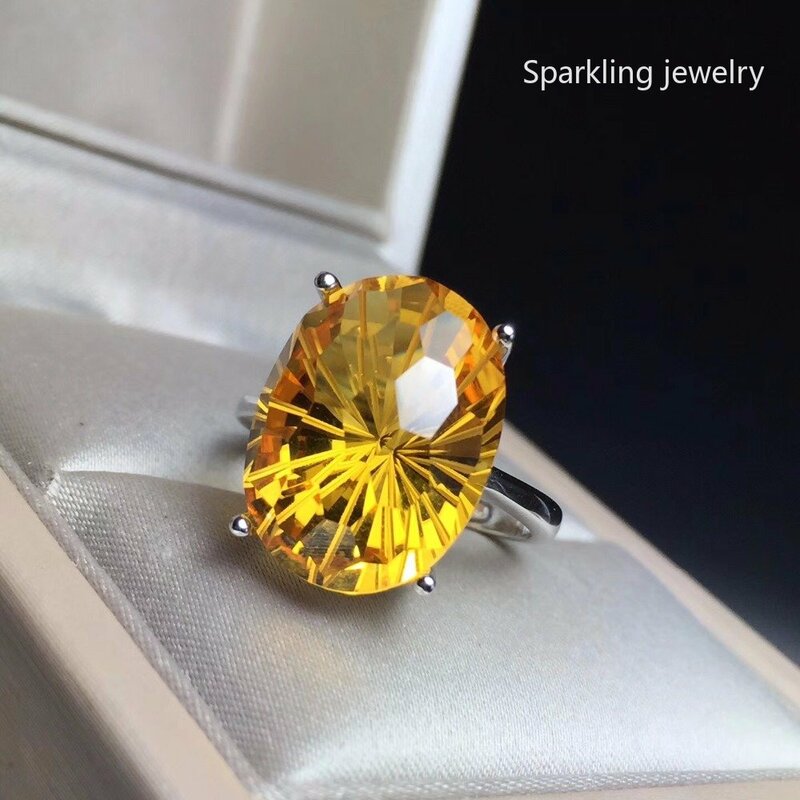 Natural anel citrino brasileiro a pedra preciosa mais deslumbrante a senhora favorita 925 prata esterlina luxo