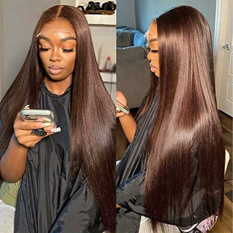 2024 New 13x4 Chocolate Brown Lace Front Wigs Human Hair with Baby Hair 180 Density Straight Lace Frontal Human Hair Wigs