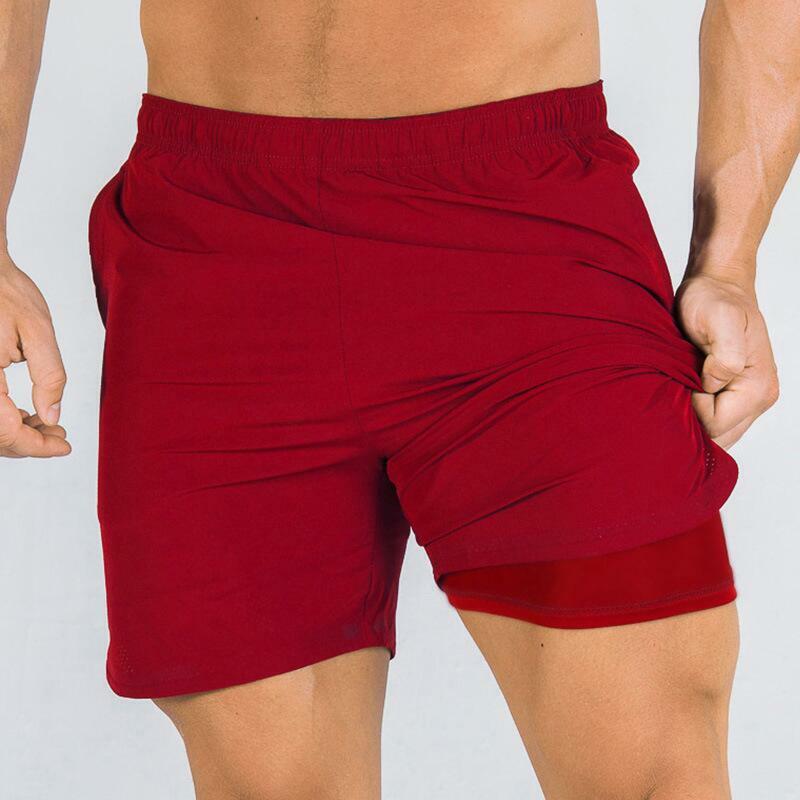 Pantalones cortos deportivos de gimnasio para hombre, pantalones cortos de dos capas, pantalones cortos deportivos para correr, pantalones cortos de secado rápido para hombre