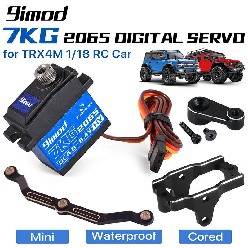 9IMOD 7kg 2065 Digital Servo Waterproof HV Metal Gear Mini Servo with Horn/Bracket/Steering Links for TRX4M 1/18 RC Car