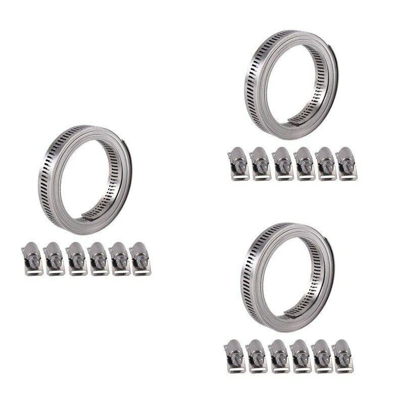 3X 304 Stainless Steel Worm Clamp Hose Clamp Strap With Fasteners Adjustable DIY Pipe Hose Clamp Ducting Clamp 7.9Feet