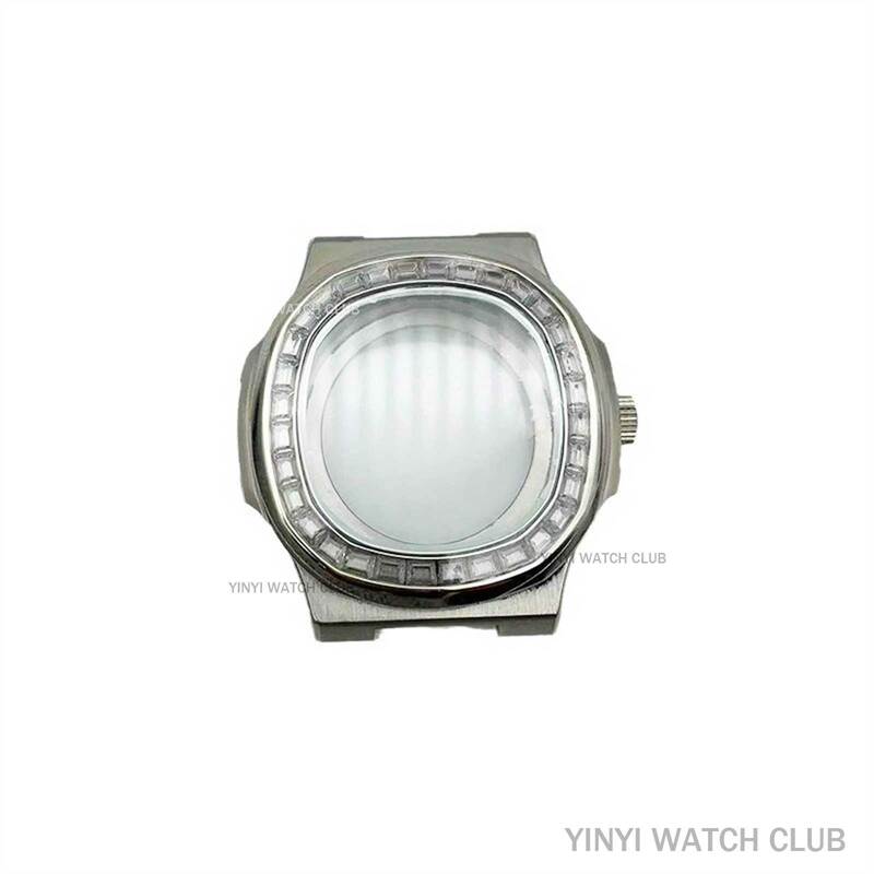 42MM Watch Case Gold Sliver Diamond Set Transparent bottom for Miyota 8215, 821A Mingzhu dg2813 dg3804 Movements Nautilus Case