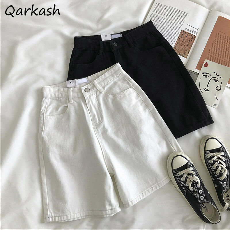 Denim Shorts Women Vintage Basics Solid High Waisted College Fashion Summer Tender Pockets Korean Style 2023 New Stretchy Daily