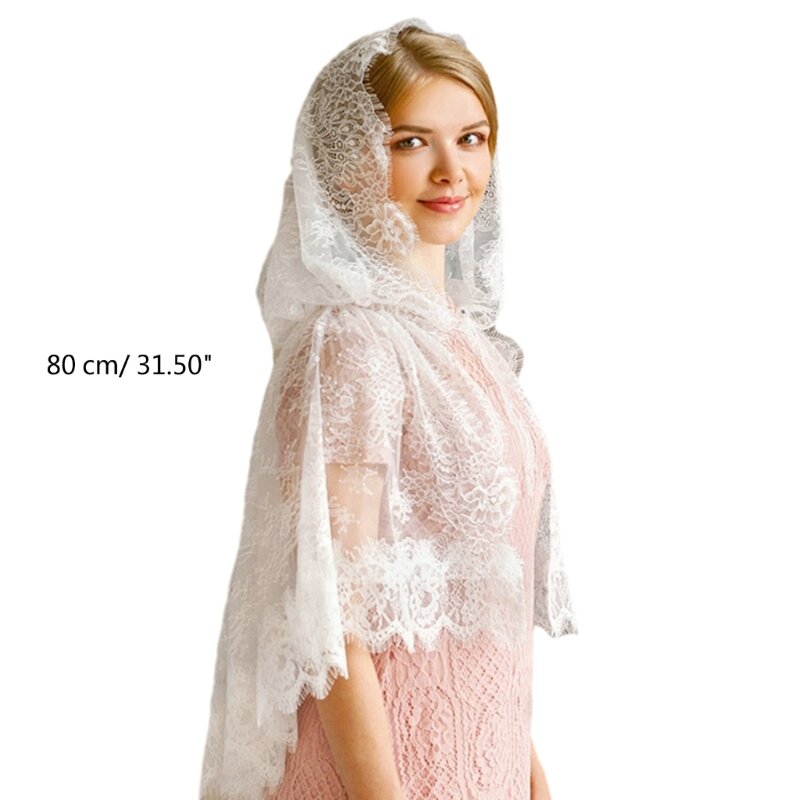 Pray Shawl for Ladies Lace Trim Shawl Breathable Sunproof Lace Scarf with Hoodie F3MD