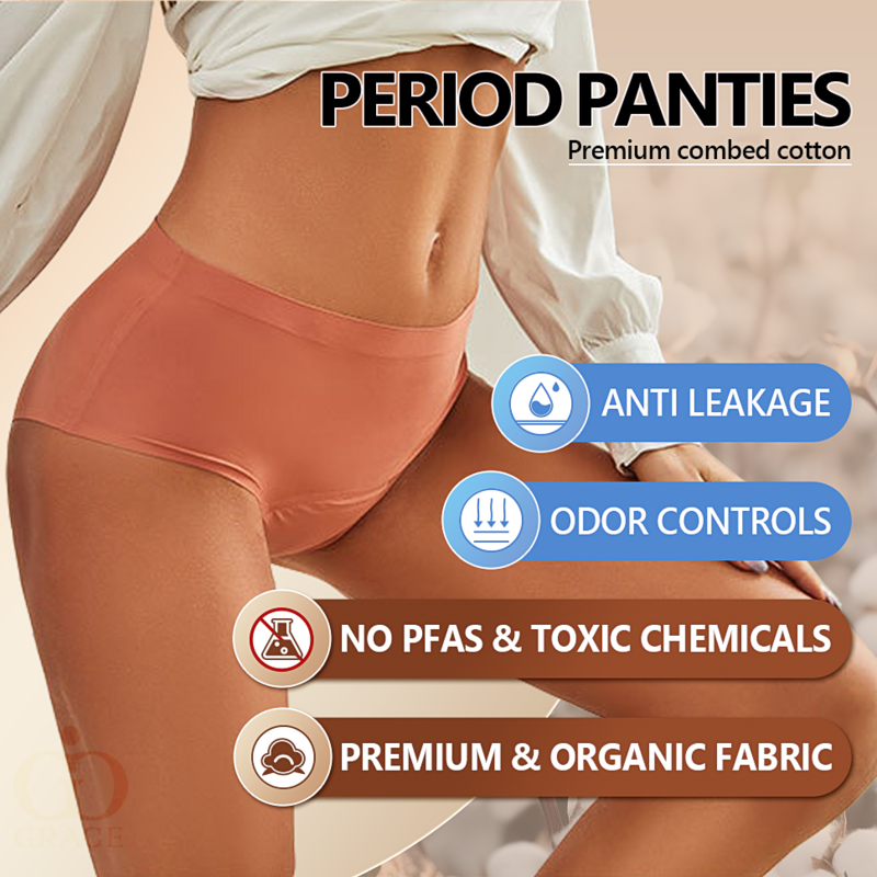 Calcinha lavável com vazamento para menstruação, camiseta feminina premium de ciclo menstrual, tangas femininas, 4 camadas