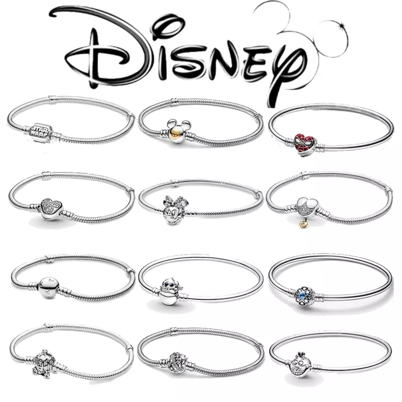Pulsera de plata de ley 925 de Potdemiel para mujer, brazalete con diseño de Disney, Mickey, calabaza, abalorio colgante, accesorios de joyería para regalo