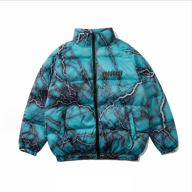 Jaket katun parka musim dingin pria, jaket Luaran ukuran besar tebal hangat pola huruf Lightning Vintage w635
