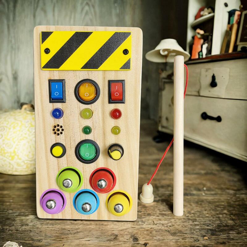 Jouet de voiture de voyage en bois Montessori pour garçons et filles, planche occupée avec boutons lumineux, interrupteur, activités préscolaires