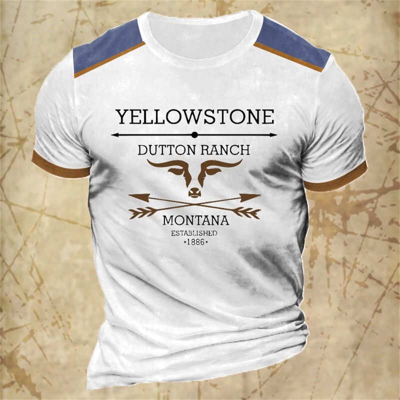 Yellowstone เสื้อยืดผู้ชายวินเทจพิมพ์ลาย3D เสื้อยืดแขนสั้นโอเวอร์ไซส์เสื้อผ้าแนวสตรีทกลางแจ้ง