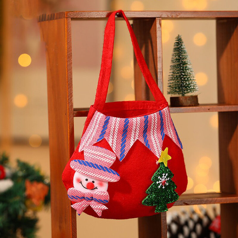 Christmas Drawstring Bags Cloth Flock Christmas Party Reindeer Santa Claus Snowmen Candy Bag Pouch Treat Bags Children