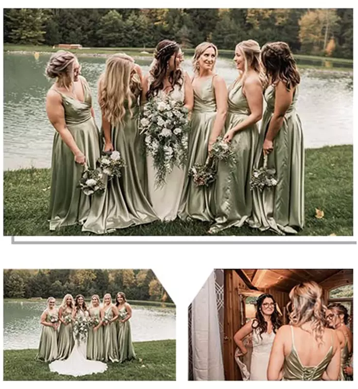 Gdybao Dames A-Lijn Bruidsmeisje Jurken Voor Bruiloft Formele Satijnen Spaghetti Band Prom Dress Lange Side Split Avondjurken