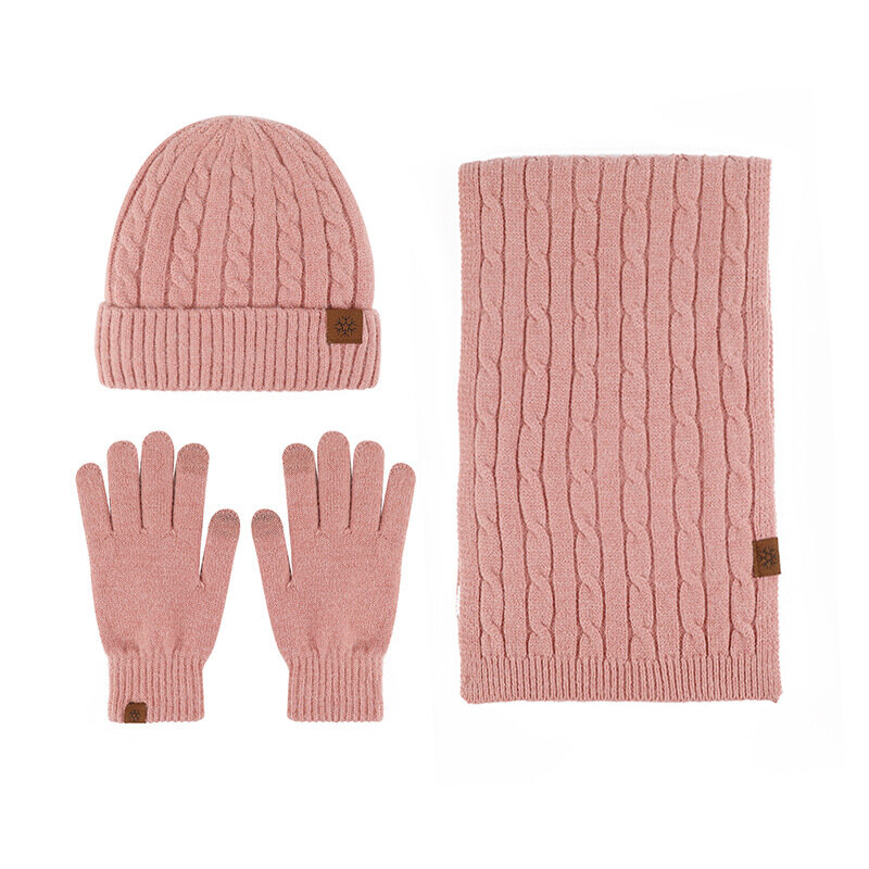 Czapka zimowa czapka szalik zestaw rękawiczek dla kobiet ciepła wełna czapka długi szalik na szyję rękawiczki do obsługiwania ekranów dotykowych 3 w 1 zestaw
