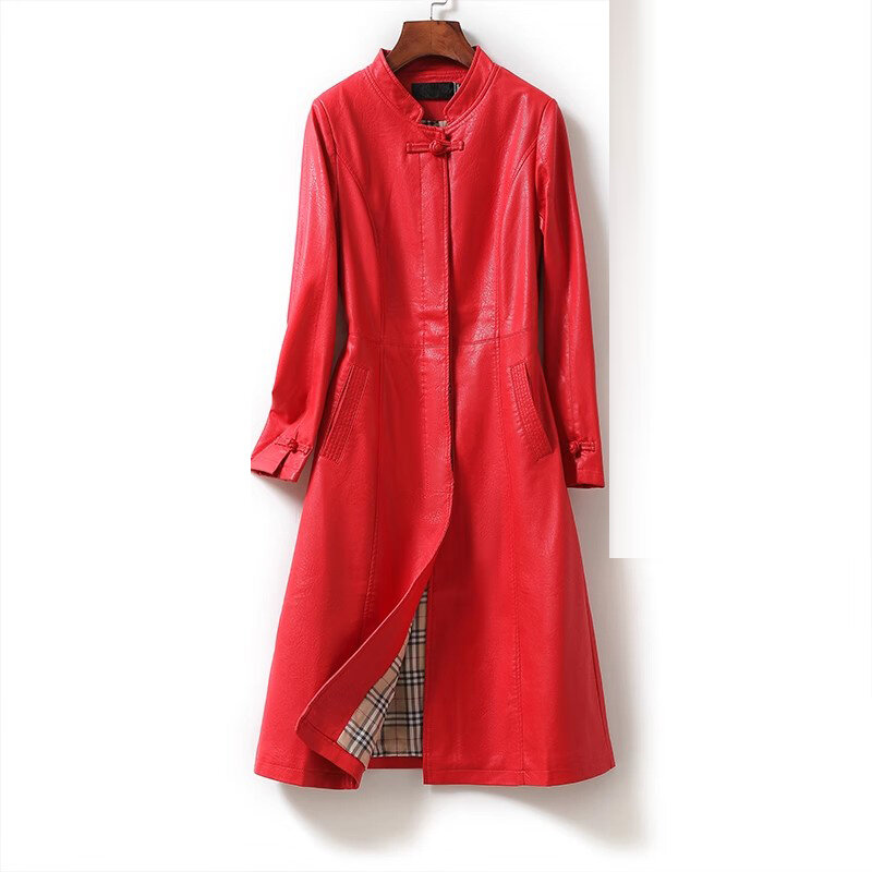 Mantel kulit asli wanita, jaket kulit asli wanita, kantor, ramping, kerah berdiri, Saku, mantel musim gugur 2023