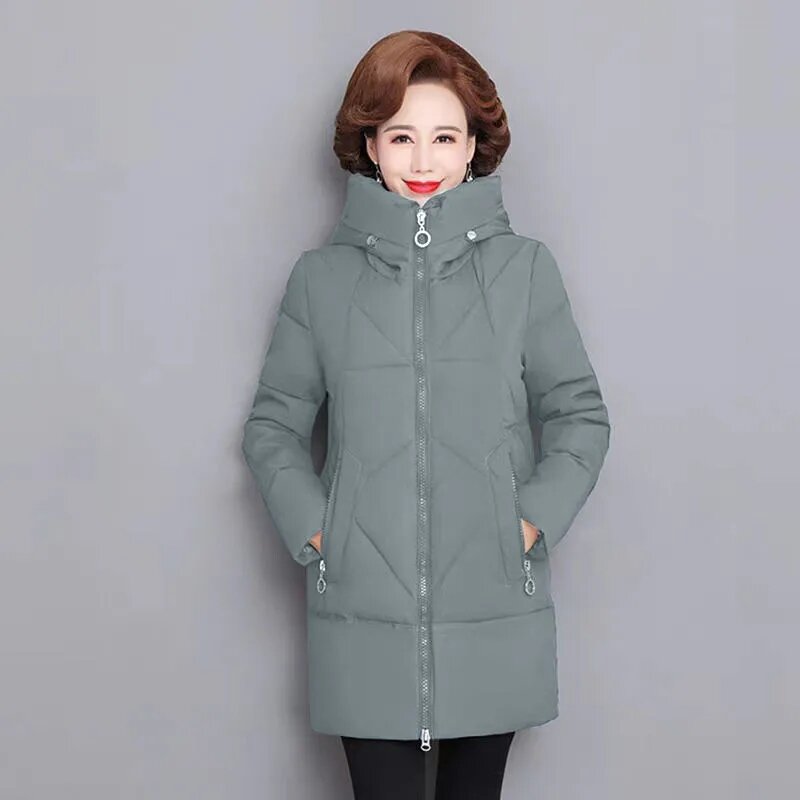Jaket Down katun wanita, jaket musim gugur musim dingin baru 2023, jaket wanita paruh baya, mantel panjang bertudung ukuran besar parka tebal 6XL