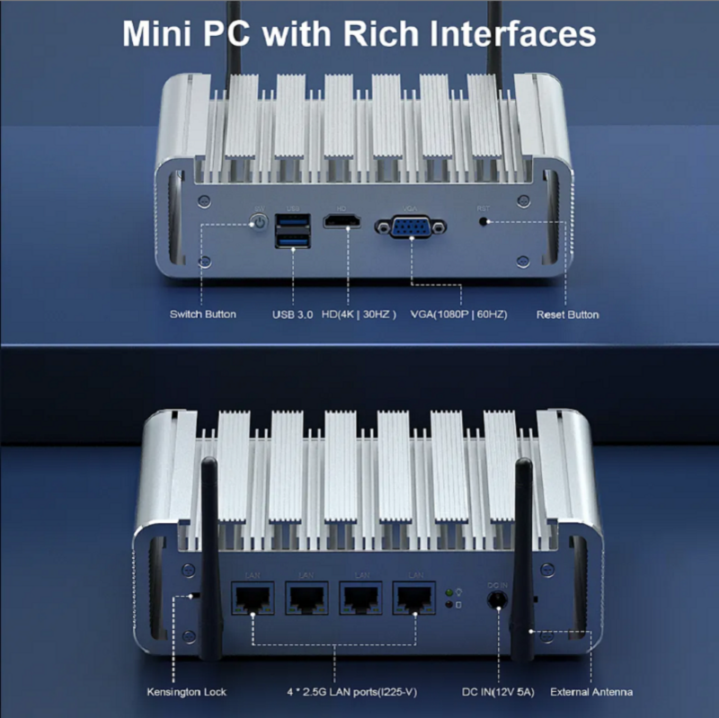 Mini PC industrial, Celeron J4125, 4LAN, Firewall Pfsense, suporta Windows 11, Intel, melhor®UHD Graphics 600, frete grátis