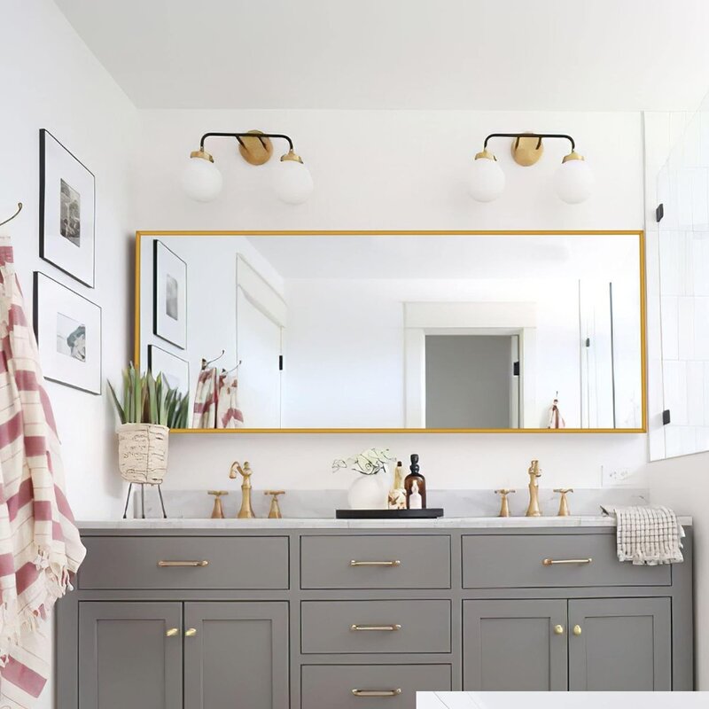 Specchio da pavimento a soffitto, specchio a parete, specchio verticale a parete, telaio sottile in lega di alluminio (oro)