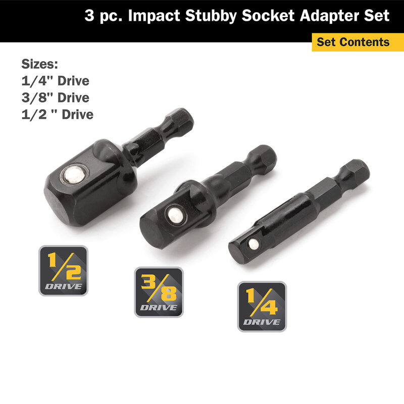 Sennan 3 Stuks Impact Socket Adapter 1/4 3/8 1/2 "Moer Driver Sockets Zeskant Verlenging Voor Schroevendraaier Handvat Gereedschap Zwart/Zilver