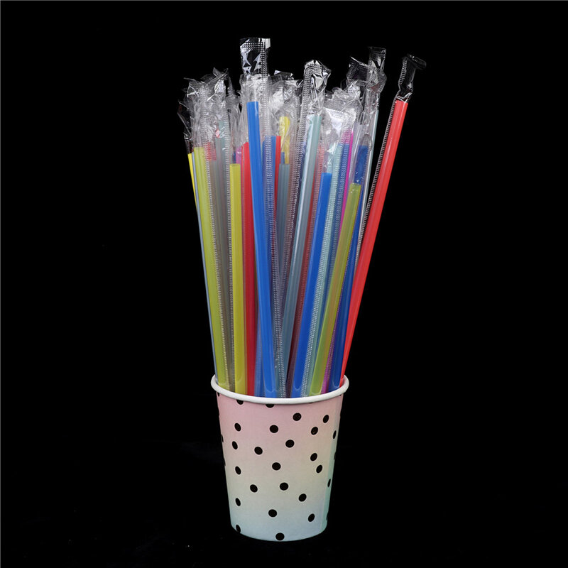 100pcs Clear Individually Wrapped Drinking PP Straws Tea Drinks Straws Smoothies Thick Holiday Event Party Durable