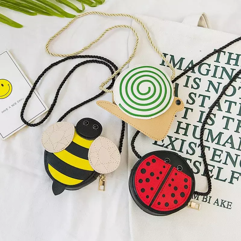 Cartoon Bee Ladybug Snail Messenger Bag Lovely Children's PU Leather Coin Purse Handbags Cute Kids Accessories Shoulder Bags