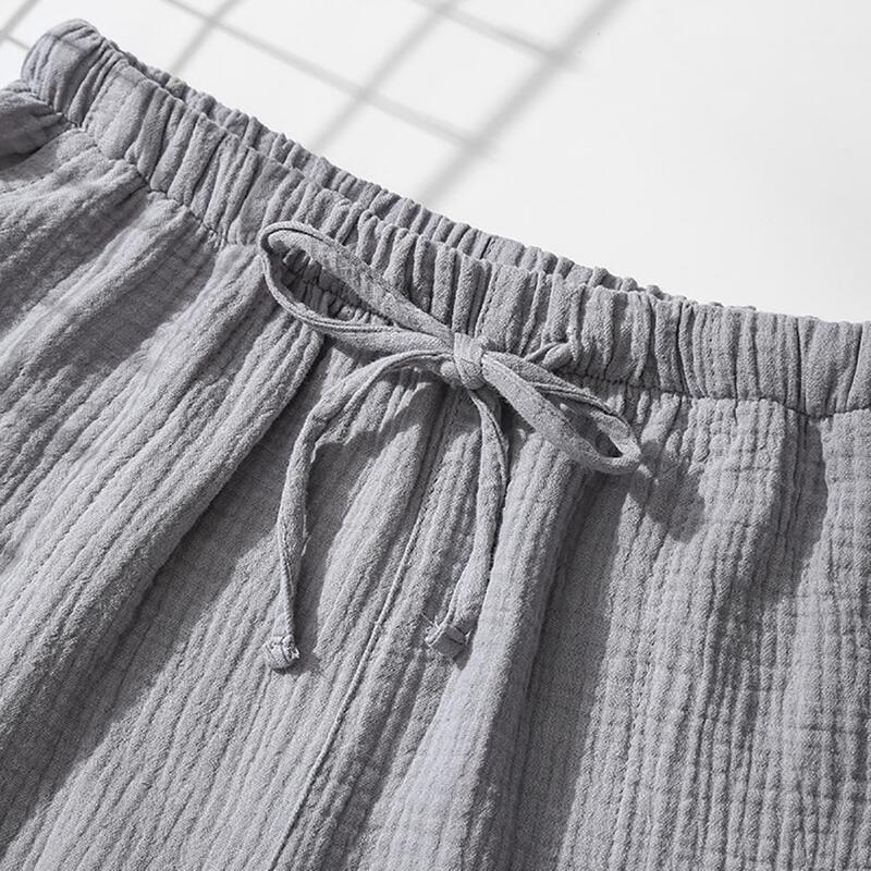 Pantalones cortos de dormir para hombre, ropa de dormir con cintura elástica de tiro medio, con Bolsillos y cordón, informal, de verano