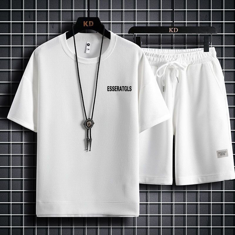 Conjunto de camiseta esportiva casual masculina, tamanho grande, confortável, manga curta, alta qualidade, nova moda, verão, XL, 2022
