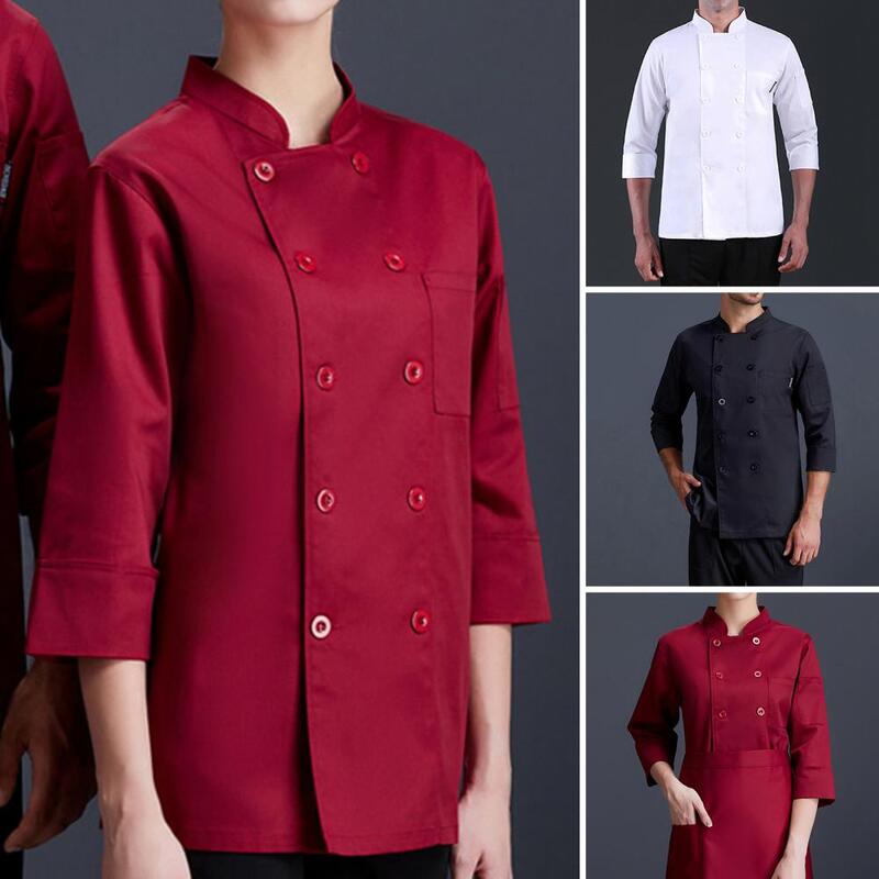 เสื้อแจ็กเก็ตอินเทรนด์คอตั้งเครื่องแบบเชฟที่ซักได้ใส่ได้ทั้งชายและหญิงเสื้อคลุมเชฟครัวกันน้ำมัน