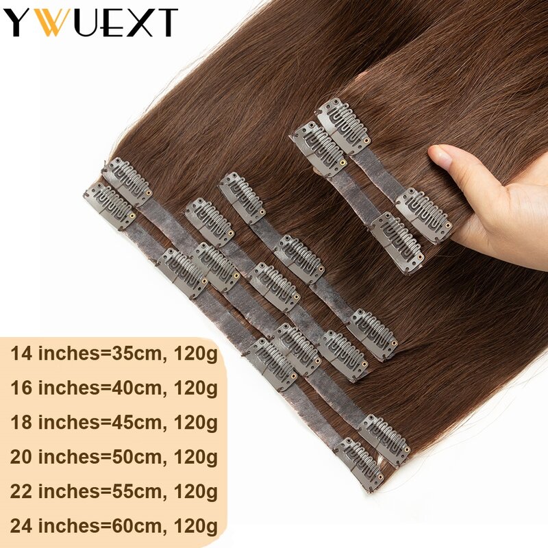 YWUEXT PU Clip in Hair Extensions Real Human Hair Remy Seamless Hair Extensions 6pcs/set Natural Straight Invisible Hair 14"-24"