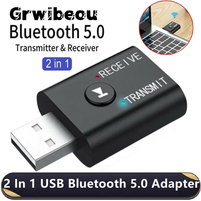 Adattatore Bluetooth USB 2 In 1 5.0 trasmettitore Bluetooth per Computer TV altoparlante portatile adattatore per cuffie ricevitore Bluetooth Wireless
