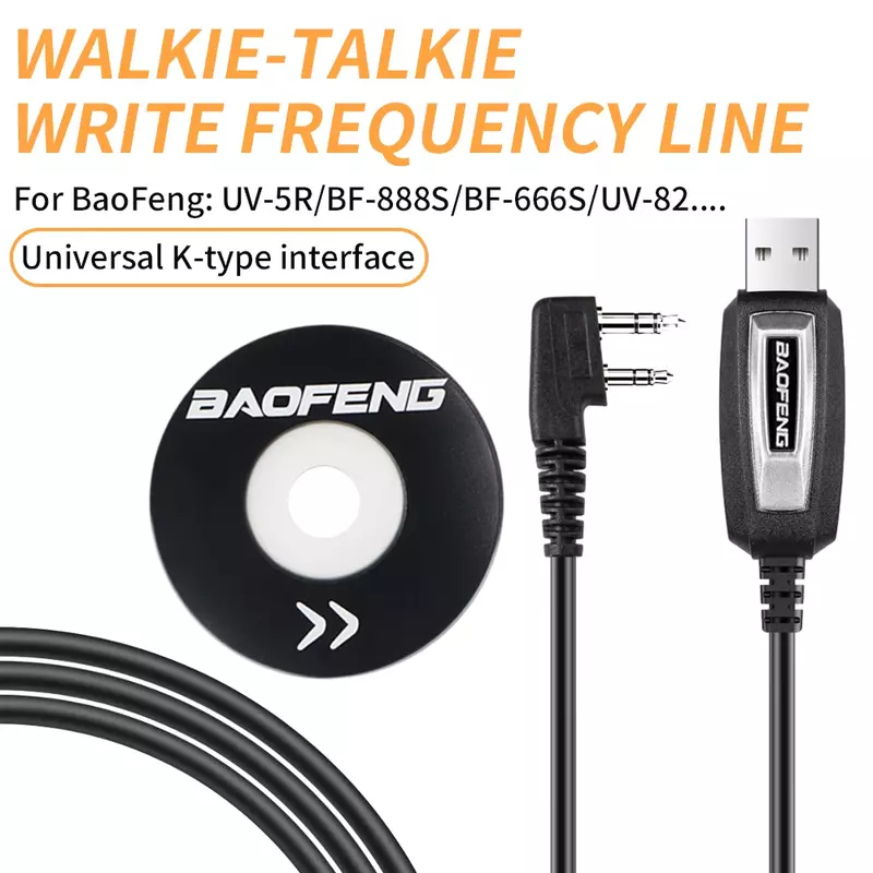 BaoFeng-Cable de programación USB con CD para walkie-talkie, Radio para UV-5R, UV-82, BF-888S, UV-S9, PLUS, UV-13, 16, 17, 21 Pro, UV-K5, 5R Plus