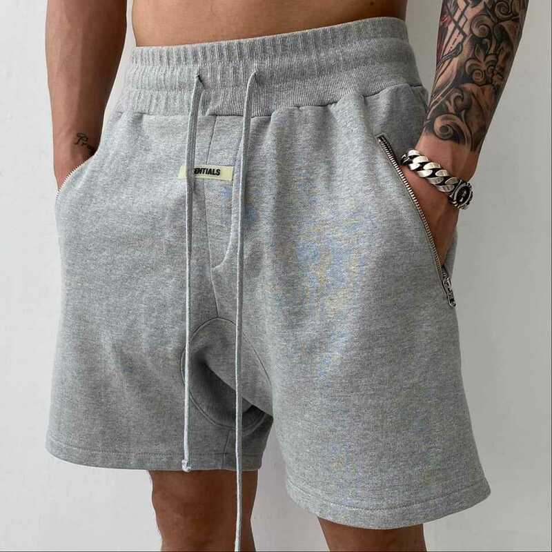 Men Cotton Shorts Fifth Pants Running Squat Fitness Shorts GYM Wear Quick-drying Drawstring y2k Zipper Pocket Short Men clothing