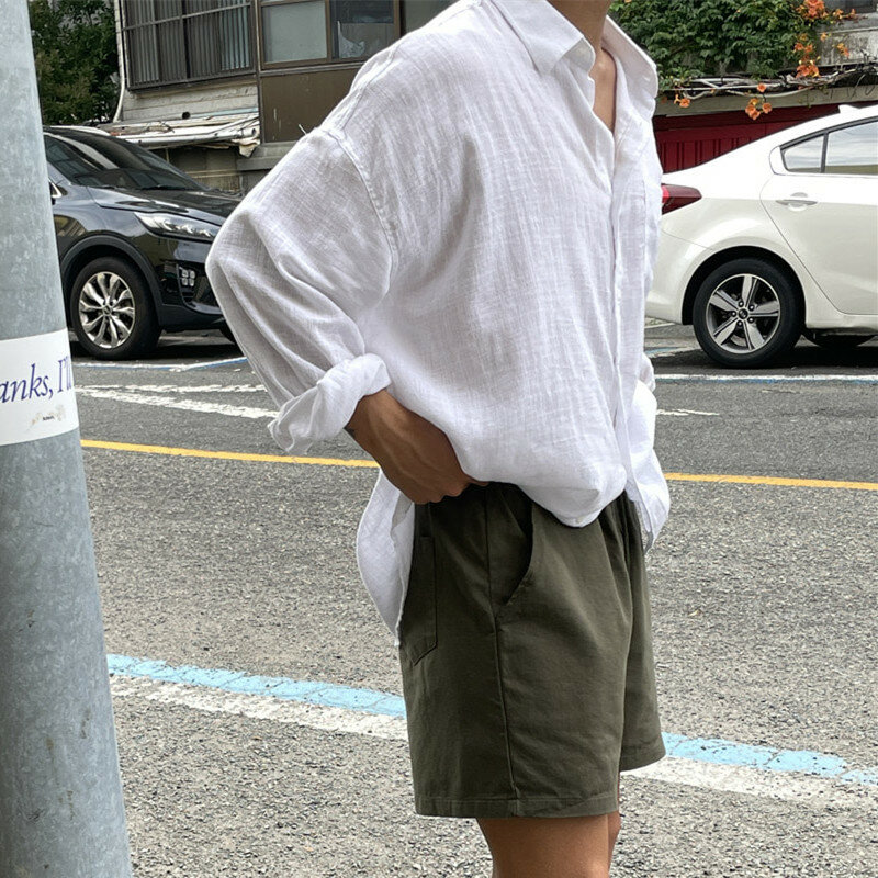 メンズ通気性韓国スタイルTシャツ,ルーズコットンリネン生地,薄手のコート,サマーシャツ,新品